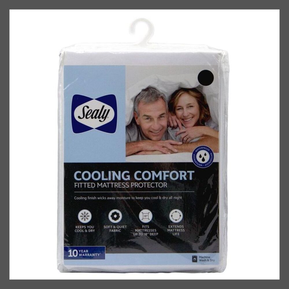 Sealy Cooling Comfort White Fitted Mattress Protector KING NWOT